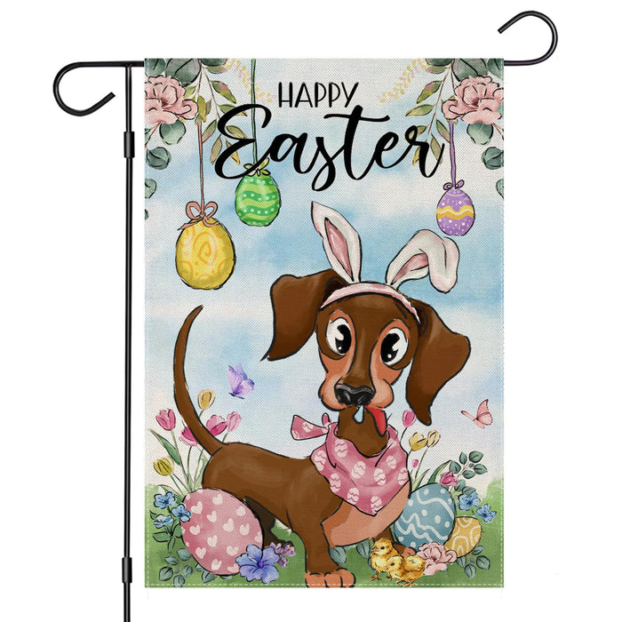 EKOREST Easter Garden Flag 12x18in Double Sided Watercolor Dachshund Dog by Deal US