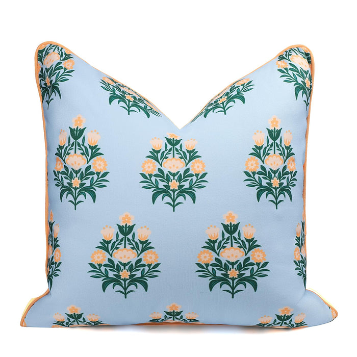 TIDEVERA Throw Pillow Cover Water Repellent Baby Blue Orange Floral 18x18 by Deal US
