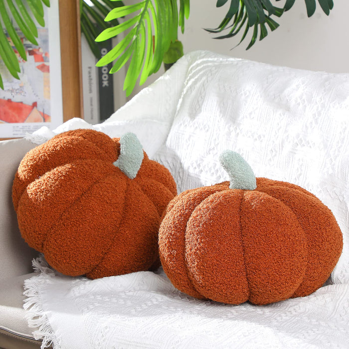 Queekay 2 Pc Pumpkin Plush Pillow 11x9.5in Brown Fall Thanksgiving Decor by Deal US