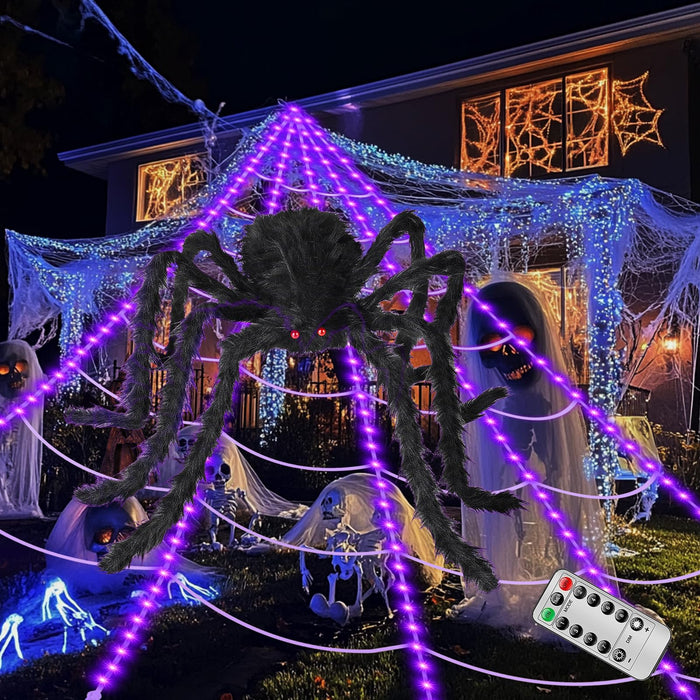 ECOHDT Brighter Spider Webs Halloween Lights 250 Purple LED 16.4Ft 8 Modes by Deal US