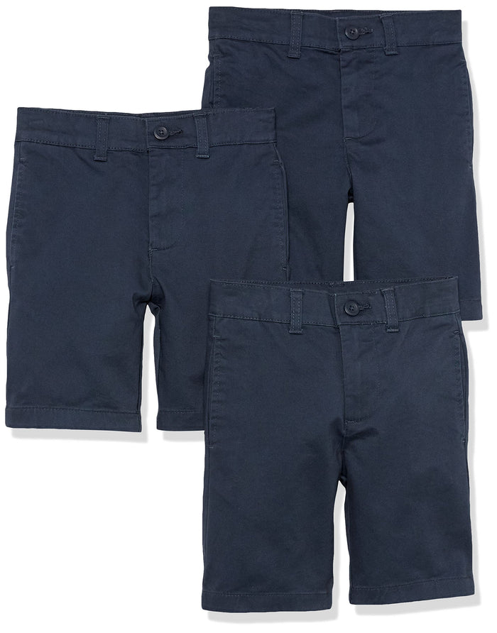 Amazon Essentials Big Boy Woven Flat-Front Shorts 3-Pack Navy Size 7H by Deal US