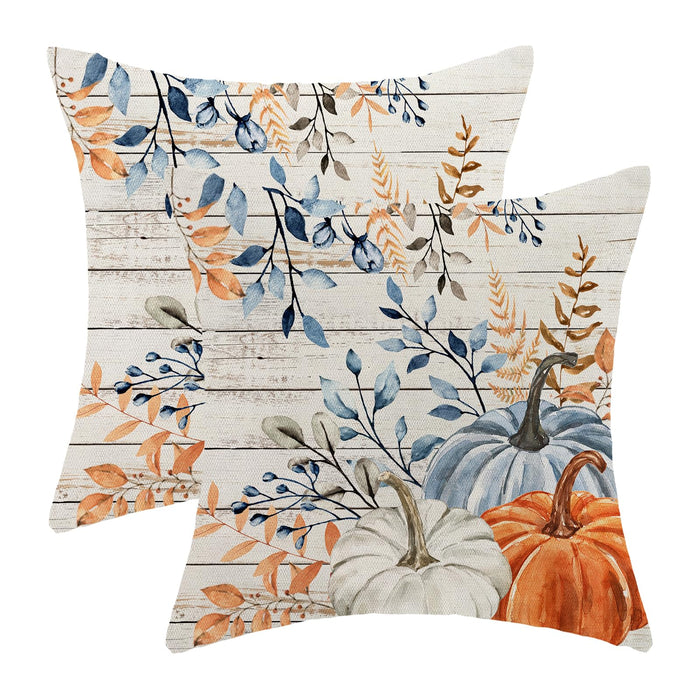Yxuiyal Fall Pillow Covers 18x18 Set of 2 Blue Orange Pumpkin Leaves by Deal US