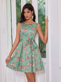 Angel-fashions Women's Floral A-Line Sleeveless Dress Green Size 6 by Deal US