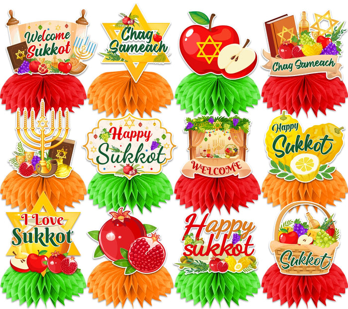 Gexlaju Sukkot Decorations Honeycomb Centerpieces 12pcs Red Yellow Paper by Deal US