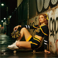 ROC PARTY Women Cheerleader Costume Yellow with Hairpins Pom Poms Size S by Deal US