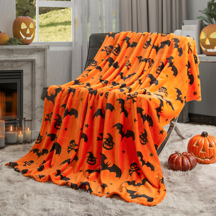 SE SOFTEXLY Ghost Halloween Reversible Pumpkin Fleece Throw Blanket 50x70 by Deal US
