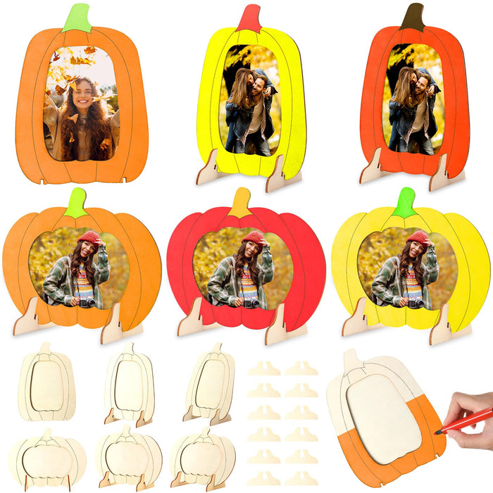 Geelin 6 Pack Wooden Pumpkin Picture Frames Unfinished 5.5x7.48in Fall Decor by Deal US