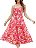 Gardenwed Women's Floral Print Maxi Dress Twisted V Neck Sleeveless Red Pink L by Deal US