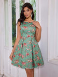 Angel-fashions Women's Floral A-Line Sleeveless Dress Green Size 6 by Deal US