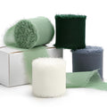 YANGTE Handmade Chiffon Silk Ribbon 1.5in x 28yd 4 Rolls Ivory Green Blue by Deal US