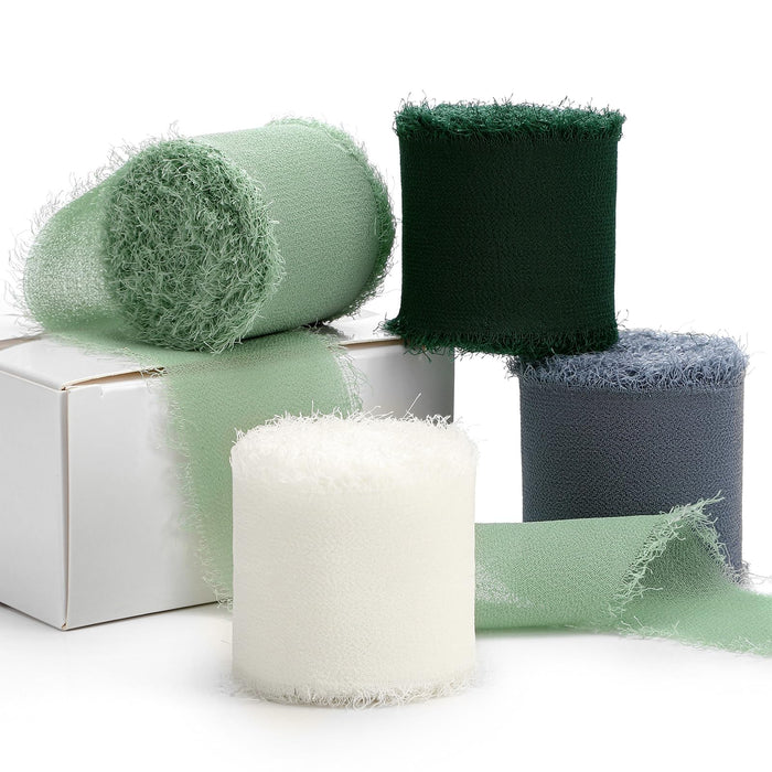 YANGTE Handmade Chiffon Silk Ribbon 1.5in x 28yd 4 Rolls Ivory Green Blue by Deal US