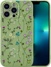 Cute Floral Pattern Case for iPhone 13 Pro Green Slim Silicone