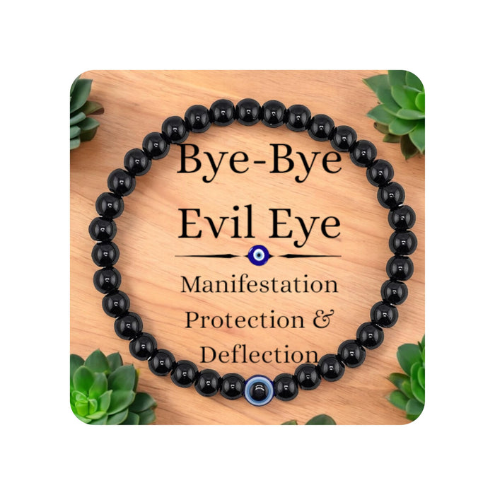 Eye Protection Bracelet, Fathers Day Gift, 6mm Natural Black Beads | Adjustable