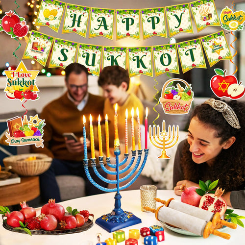 Sukkot Decorations Hanging Swirls Happy Sukkot Banner Ceiling Decor by Deal US