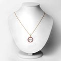 Round Pink Ruby Prong Gold Plated Silver Mom Circle Pendant Necklace by Fine Color Jewels