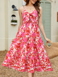 Gardenwed Women's Floral Print Maxi Dress Twisted V Neck Sleeveless Red Pink L by Deal US