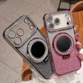 Magnetic Kickstand Glitter Case for iPhone 17 Pro 6.3" Silver Rhinestone MagSafe Compatible by Merch Section