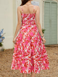 Gardenwed Women's Floral Print Maxi Dress Twisted V Neck Sleeveless Red Pink L by Deal US