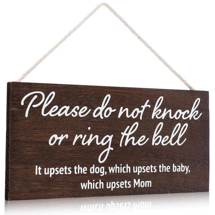 YEWANG Do Not Ring Doorbell Sign Wooden 12x6 Inch Brown with Ropes by Deal US