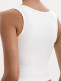 MOSSROZZ Crop Tank Top White Ribbed Athletic Slim Fit Wide Strap Size M by Deal US