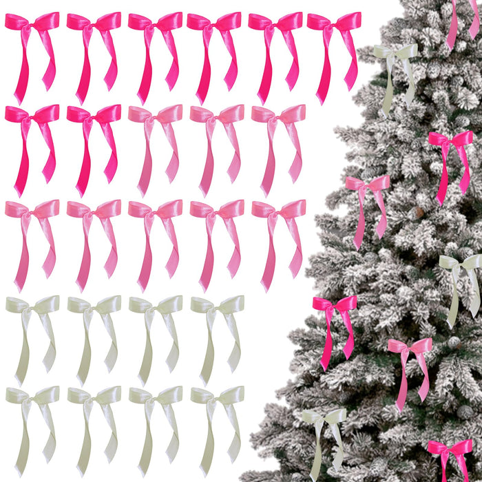 WISEgham Satin Ribbon Bows Christmas Tree Wreath Decor Pink Beige 24 Pc 8.1x9in by Deal US