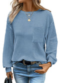 Dokotoo Women's Long Sleeve Waffle Crewneck Top Dusk Blue Size XX-Large by Deal US