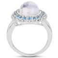 7.21 Carat Genuine White Rainbow Moonstone & Swiss Blue Topaz .925 Sterling Silver Ring by Bids.com
