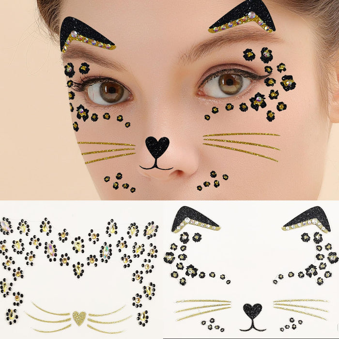 eyigylyo Cat Face Gems Black Cat Temporary Tattoo Halloween Festival Rave by Deal US