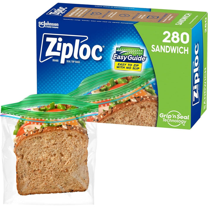 Ziploc Sandwich and Snack Bags with EasyGuide Texture, Plastic Storage Bags with Grip 'n Seal Technology, 280 Bags Total by Pasteur Pharmacy