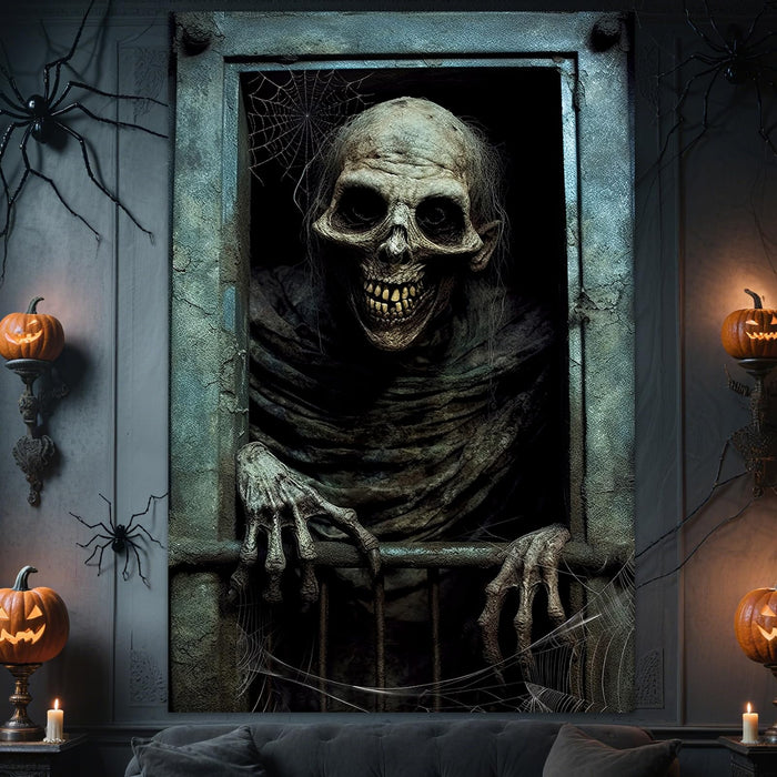 rookea Halloween Funny Skeleton Curtain Banner Spooky Window Decor Polyester by Deal US