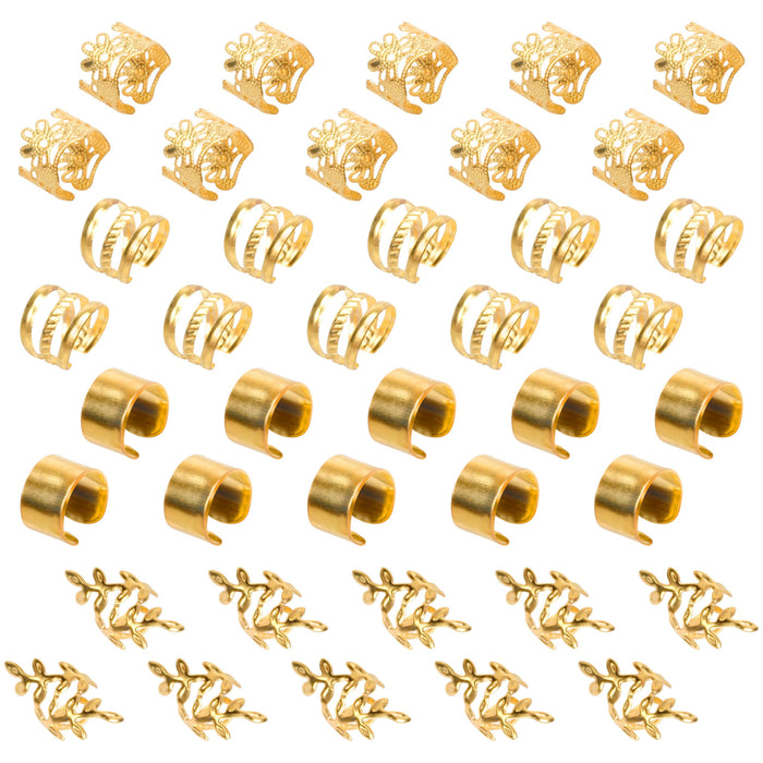 XCZYN Gold Hair Braids Dreadlock Non-Piercing Ear Clip Beard Cuffs Clip Hair Accessories Styling Fashion Jewelry Gift Toos for Women Men Passion Twist Goddess Locs Crochet Hair Rings (40Pcs, Gold)