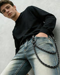 SISICHIC Pants Jean Chain: Pocket Wallet Purse Chain Belt for Biker, Heavy Streetwear Grunge Punk Goth Rockstar Pirate Accessories - Carabiner Black Leather