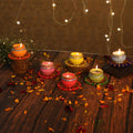 4OUR FAITH Matki Wax Filled Diya Set Handpainted Terracotta 6 Pc Multicolor by Deal US