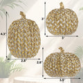 winemana Fall Decorations Set of 3 Gold White Resin Pumpkins Woven Design by Deal US