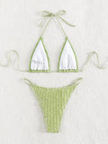 GORGLITTER Women's Lace Bikini Set Halter Triangle Thong Green Frill Size XL by Deal US