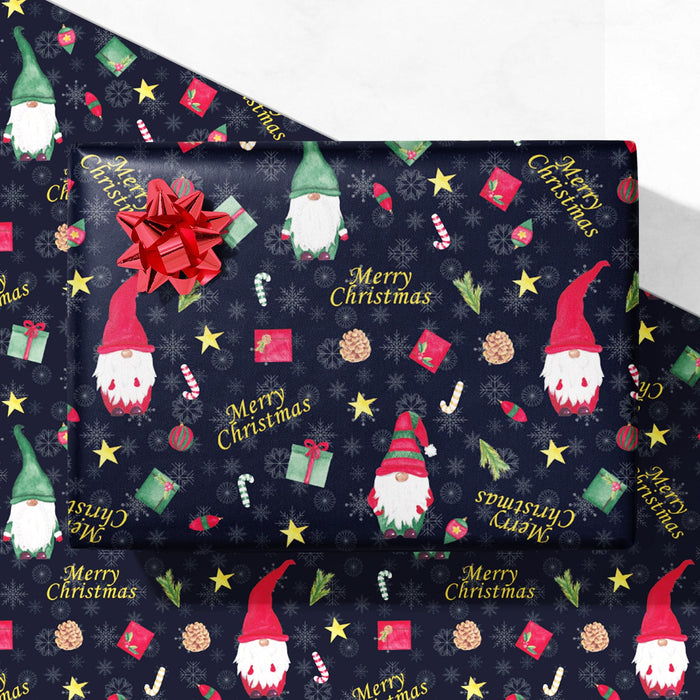 GIOLNIAY Gnome Christmas Wrapping Paper Navy Blue 4 Jumbo Sheets 28x40 by Deal US