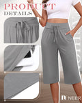 Neer Women's Capri Yoga Pants Wide Leg Drawstring Pockets Black Gray Small by Deal US