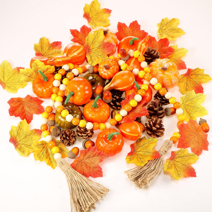 Jutom 148 PCS Fall Artificial Pumpkins Set with Pinecones Acorns Leaves by Deal US