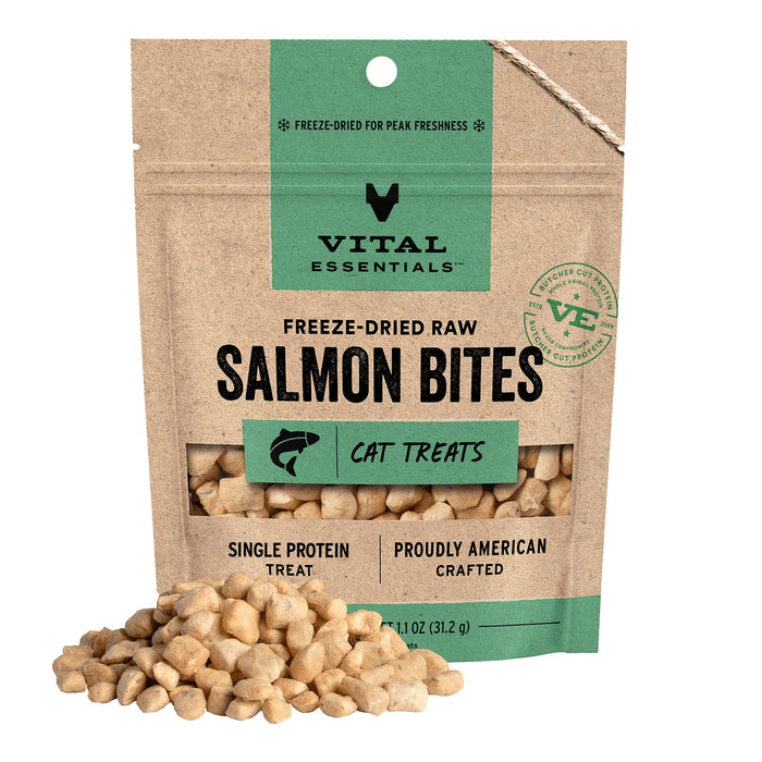 Vital Essentials Freeze Dried Cat Treats Salmon Bites Grain Free 1.1 oz by Deal US