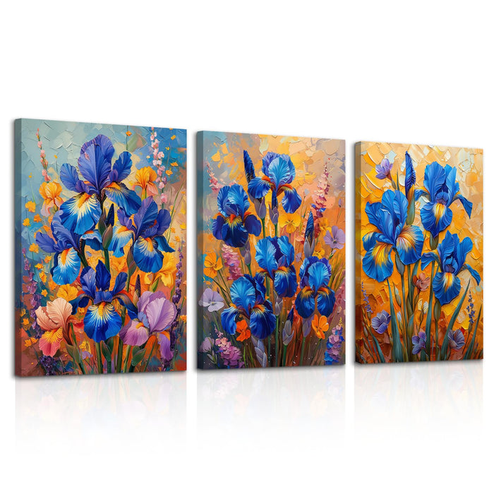 HTTART Blue Iris Flower Oil Painting Wall Art Van Gogh Style 12x16 Set of 3 by Deal US