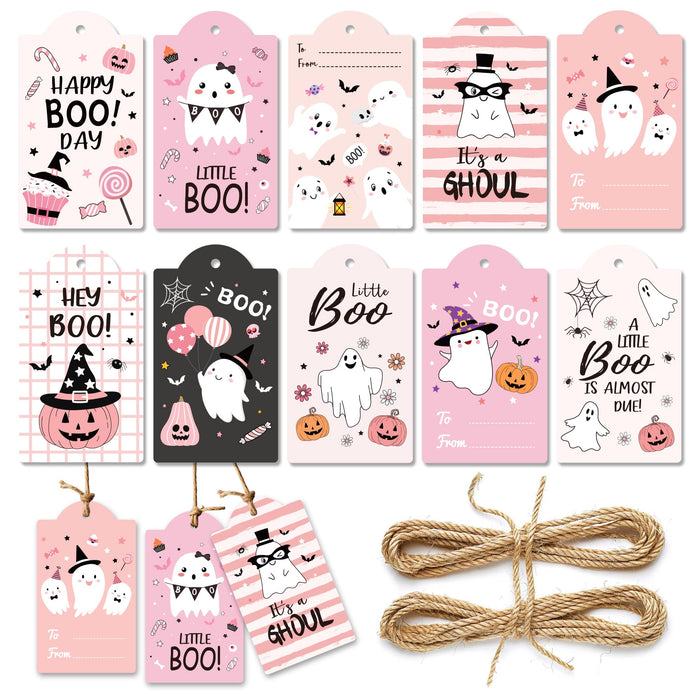 MOZUI Halloween Thank You Tags 60pcs Pink Black Ghost Pumpkin Kraft Paper by Deal US