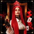 XunYee Halloween Queen Costume Set Red Wig Crown Choker Earrings 60x90cm by Deal US