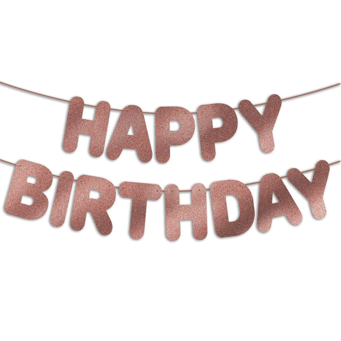 JunyRuny Pre-Strung Happy Birthday Banner Rose Gold Glitter Party Decor by Deal US