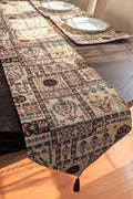 DaDa Bedding Set of 8 Pieces Light Botanical Mughal Floral Table Woven Tapestry - 4 Placemats, 2 Table Runners, 2 Throw Pillow Covers (18196) by DaDalogy Bedding Collection