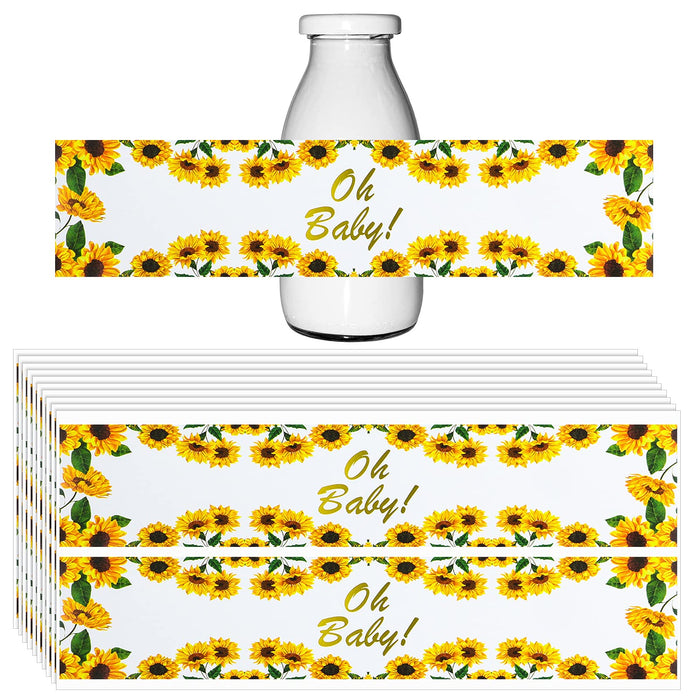 Outus 40pcs Sunflower Baby Shower Water Bottle Labels Floral Waterproof by Deal US