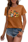MAIHUN Womens Thanksgiving Shirt Cute Gnomes Pumpkin Fall Short Sleeve Size S by Deal US