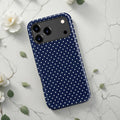 Navy Blue Polka Dot Case for iPhone 17 Pro Glossy Hybrid Hard Shell Scratch Resistant Cover by Merch Section