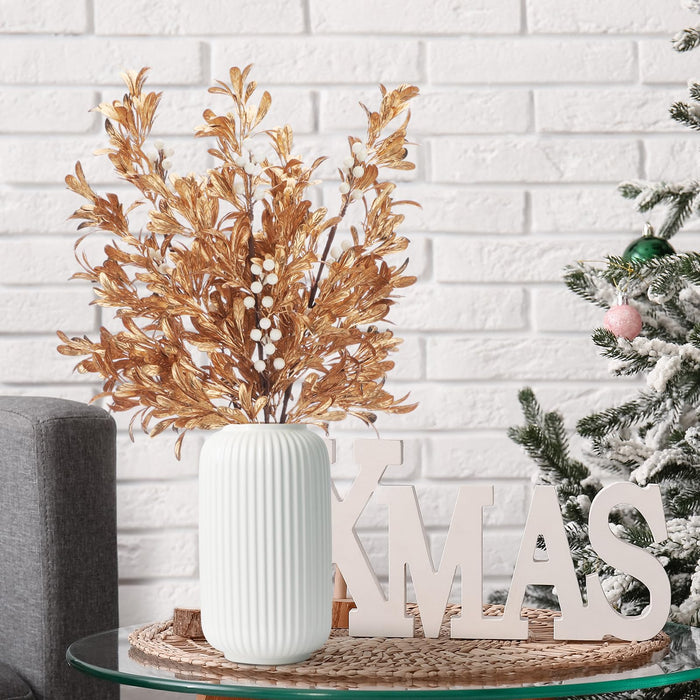 Giegxin 3 Pcs 30" Gold Leaf Christmas Tree Picks with White Berry by Deal US