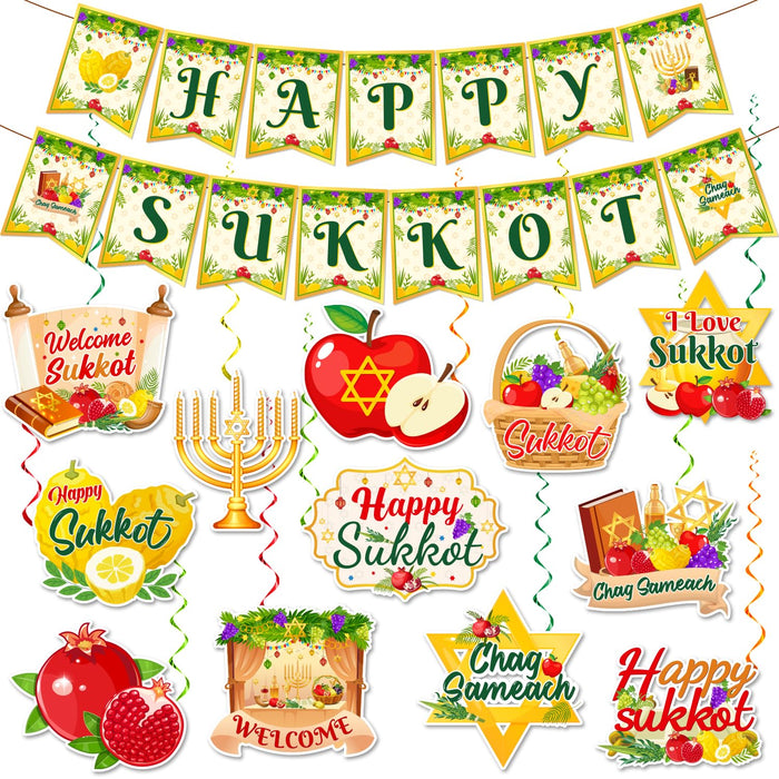 Sukkot Decorations Hanging Swirls Happy Sukkot Banner Ceiling Decor by Deal US