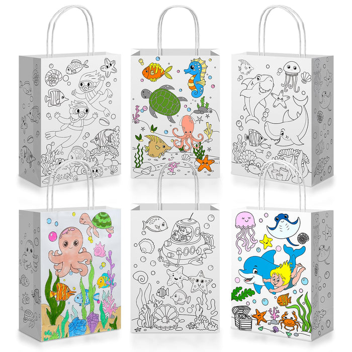 Yaomiao 24 Pcs Color Your Own Kraft Paper Tote Bags Sea Blue by Deal US